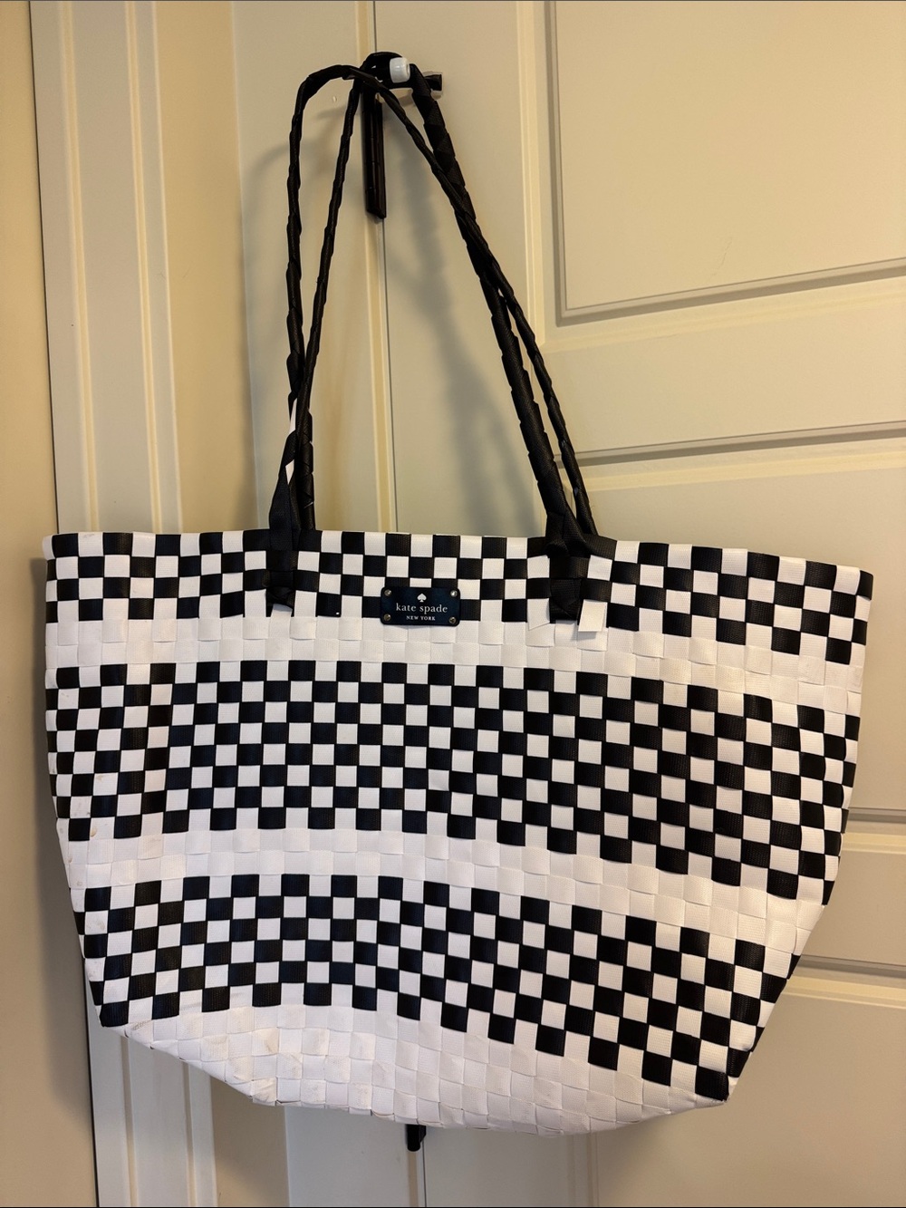 kate spade Black and White Checkered Woven Tote